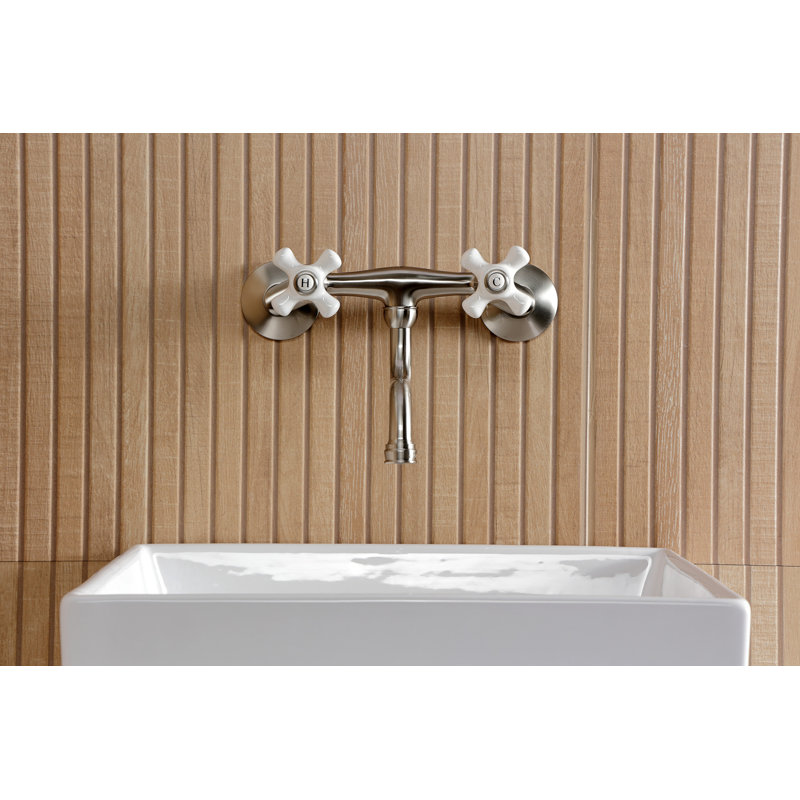 Kingston Brass Kingston Two-Handle 2-Hole Wall Mount Bathroom Faucet, Brushed Nickel