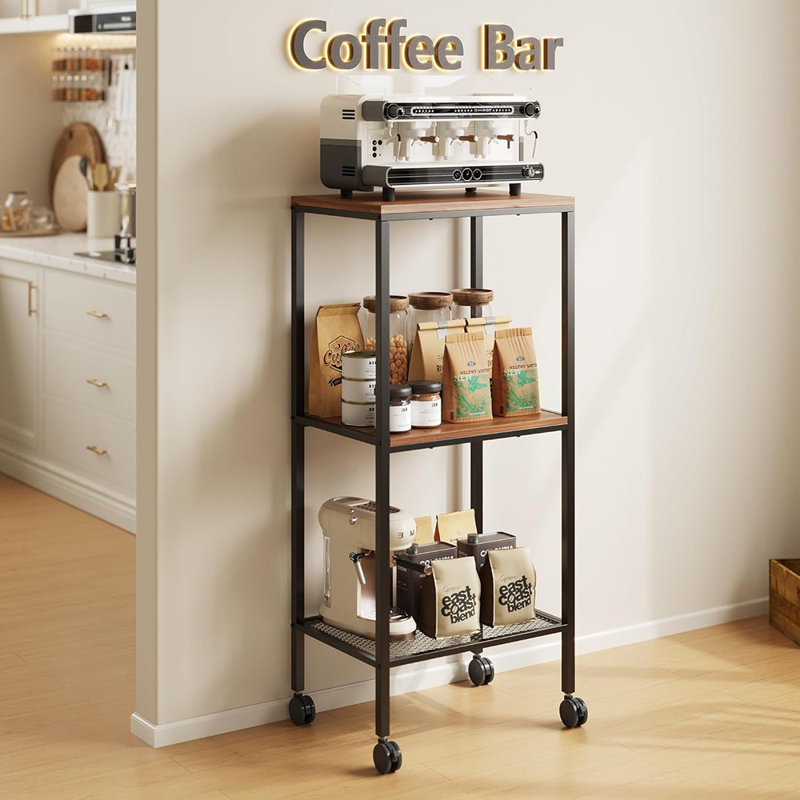 3 Tier Coffee Bar Station,Rolling Kitchen Microwave Cart, Microw...