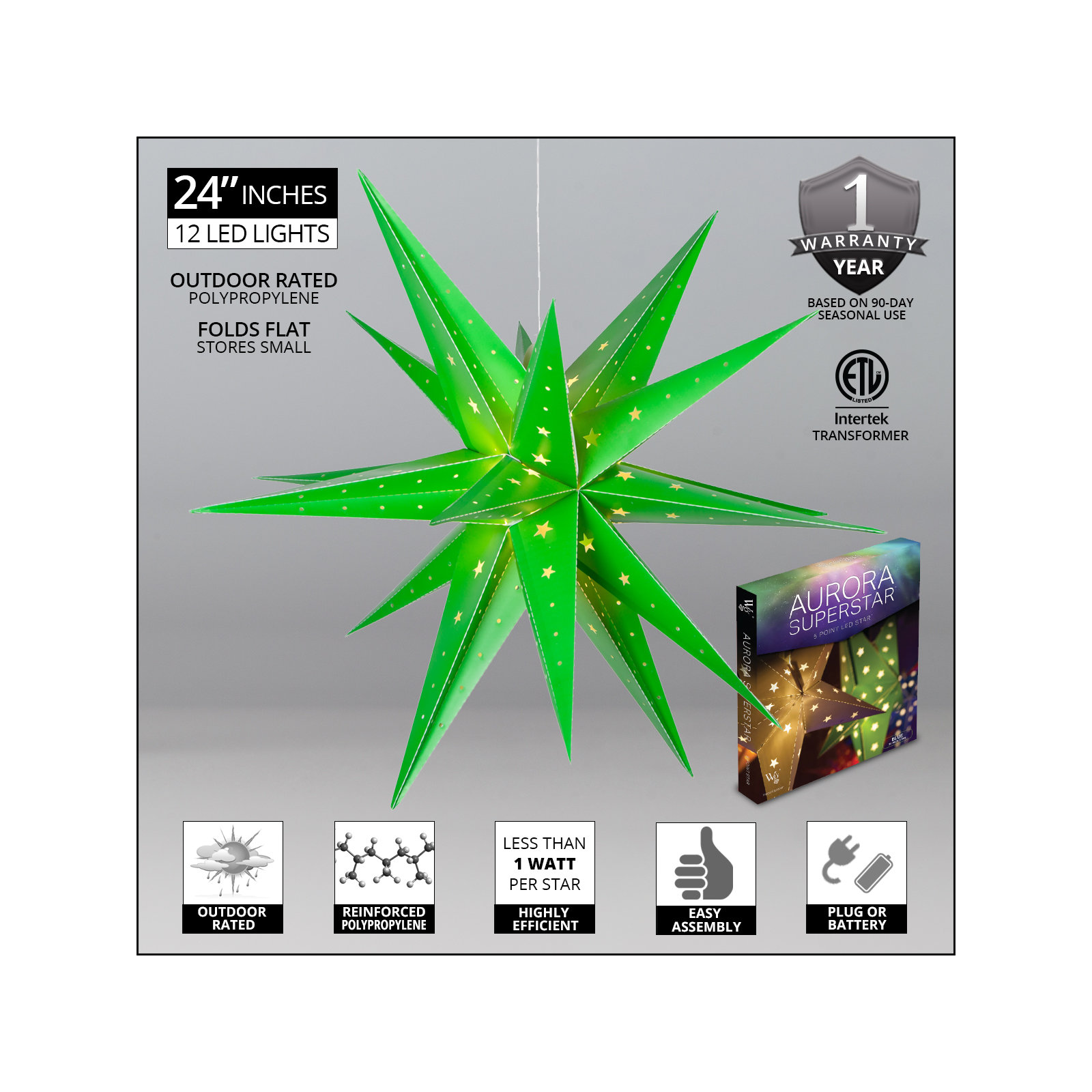 LED Lantern, 24" H x 24" W x 24" D, Green