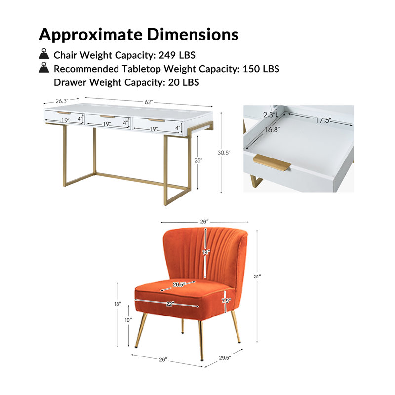 Euclid Modern 2-Piece Desk Office Chair Set, Orange