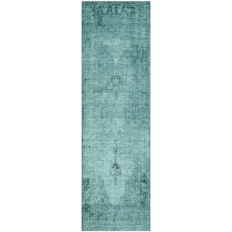 Tapis bleu sarcelle lavable à la machine Premium Kiyondrea, Tapis de couloir 2 pi 3 po x 7 pi 6 po