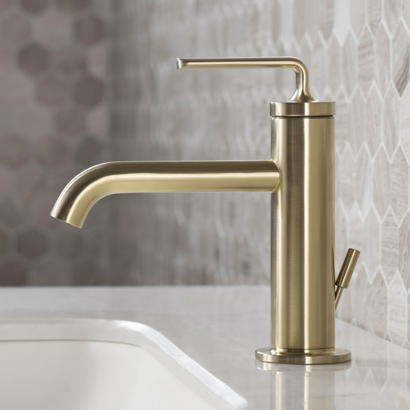 Ramus Single Handle Vessel Sink Bathroom Faucet with Drain Assembly, Brushed Gold