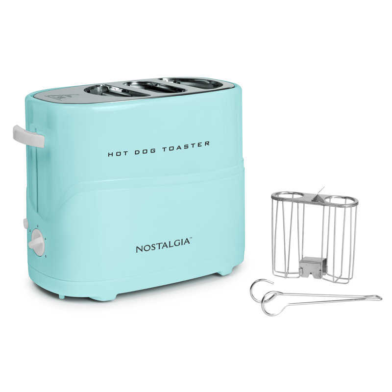 Nostalgia 2 Slot Hot Dog and Bun Toaster with Mini Tongs, Aqua