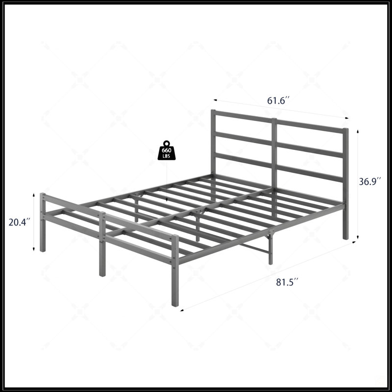 Structure de lit plateforme en métal avec tête de lit, Grand lit