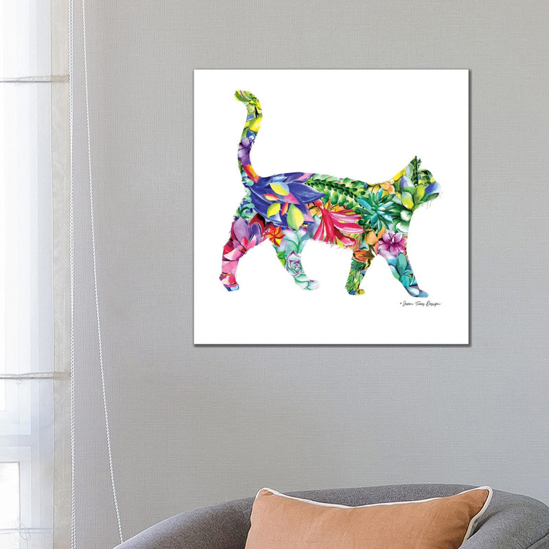 Cat Watercolour Succulents - Wrapped Canvas Painting, 66.04 cm H x 66.04 cm W x 3.175 cm D