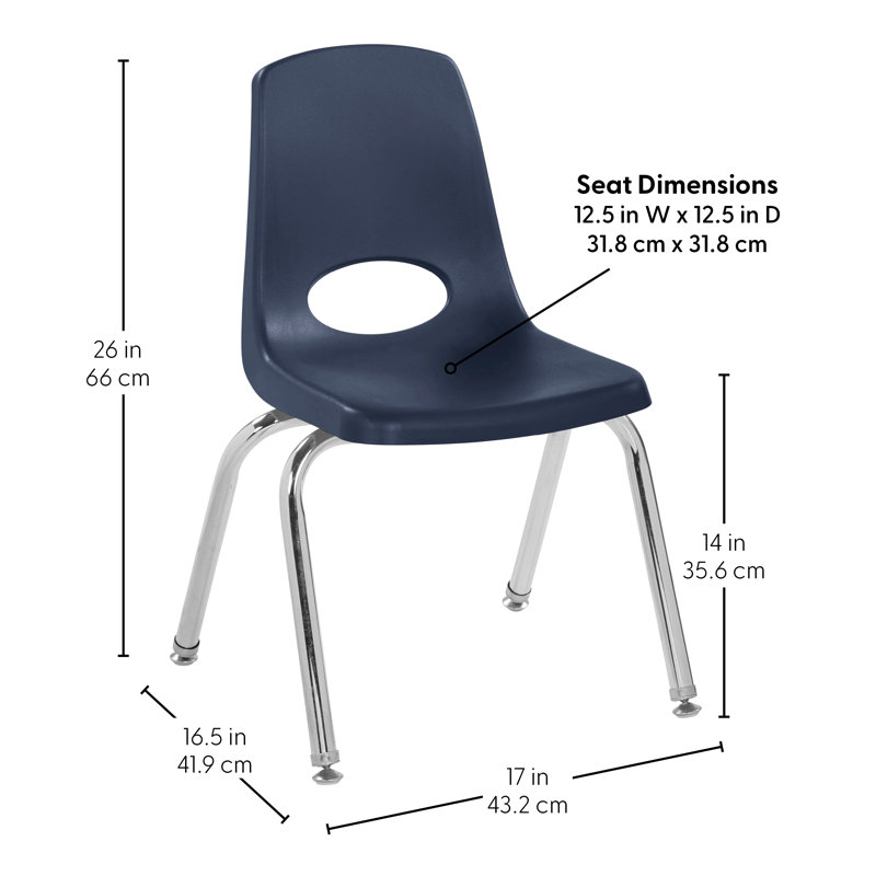 Chaise de classe empilable, 14", Marine, Coulisses à billes