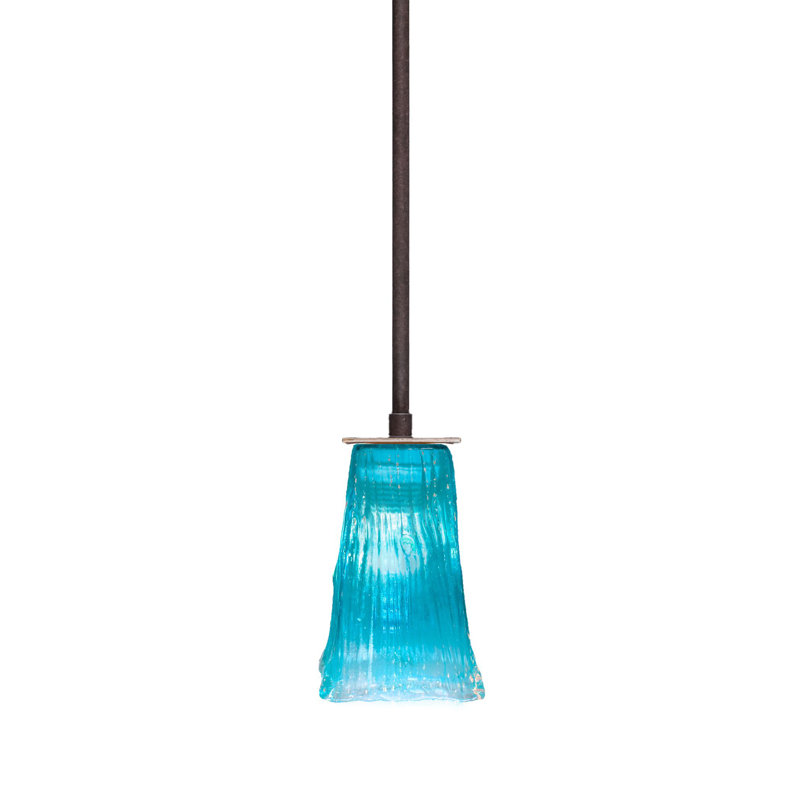 Mini-luminaire suspendu Quattrucci avec verre carré en cristal 5 po, Granit foncé, Sarcelle