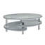 Table basse ovale en verre argenté avec miroir en cristal et décor en cristal avec pieds en acrylique, ameublement moderne pour espaces de vie compacts