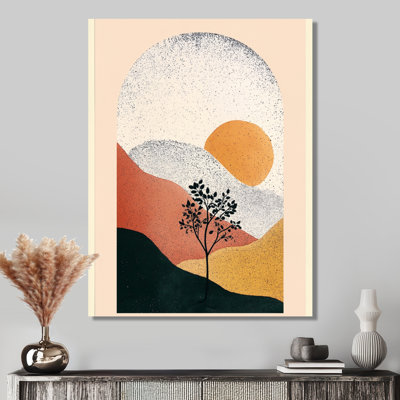 Symétrie géométrique jaune et rose du lever du soleil - Abstrait Mid-Century en métal