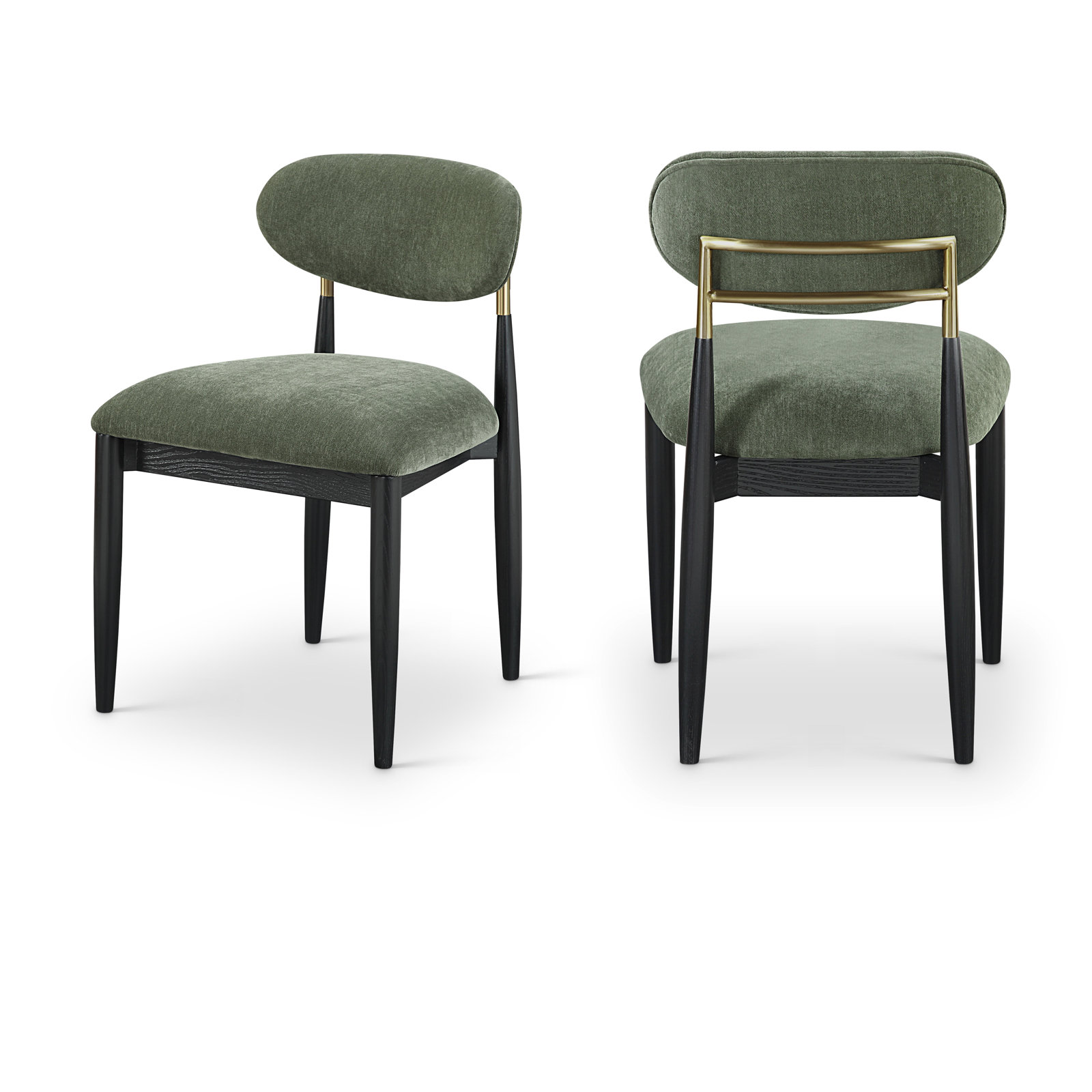 Eligah Performance Upholstered Dining Side Chair, Olive, Stained Black / Brushed Brass