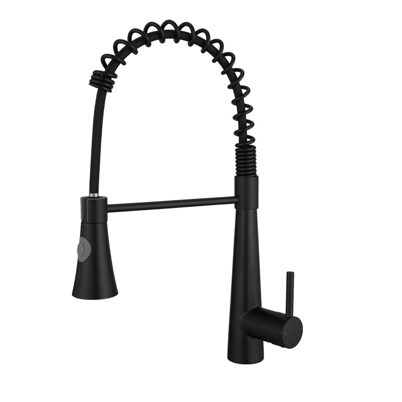 Robinet de cuisine noir mat avec douchette extractible - Conception conçue par l'utilisateur pour une utilisation facile - lavabo à poignée simple pivotant sur 360 degrés