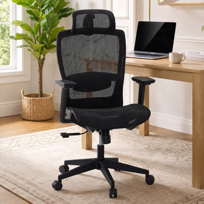 Chaise de bureau ergonomique, chaise de travail en filet réglable avec appui-tête et soutien lombaire