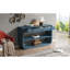 Console moderne incurvée avec 3 tiroirs à fermeture en douceur et 2 tablettes ouvertes, base en bois massif, table de vestibule pour vestibule, bleu-133335077-133335078