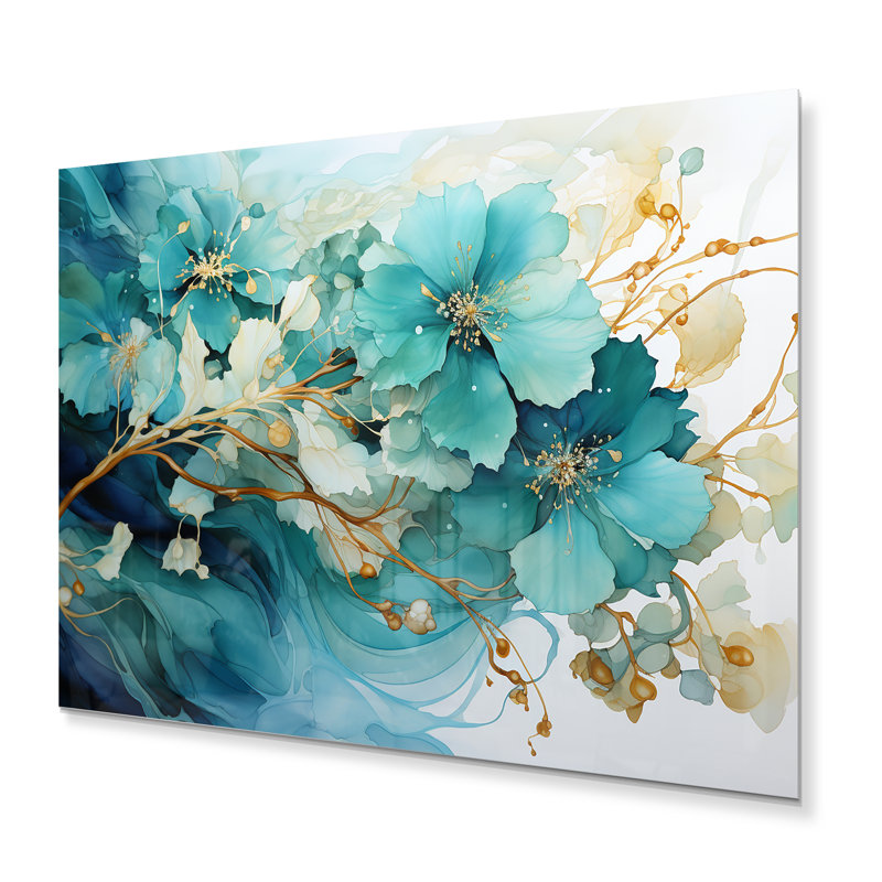 Sarcelle mystique abstraite sur fond bleu sarcelle, H 12 po x l 20 po