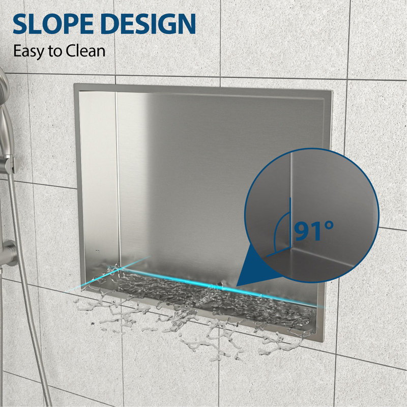 19" X 15" Stainless Steel Shower Niche, 3.94" H x 15" W x 19" D, Brushed Nickel