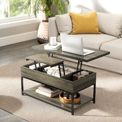 Augus 4-In-1 Lift-Top Coffee Table With Hidden Storage & Open Shelf For Living Room, Dining Room