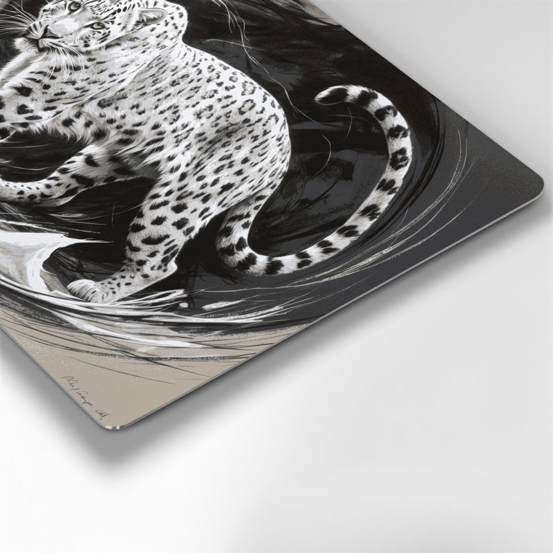 «Big Cats», art léopard persan blanc en métal noir, H 11 po x l 14 po