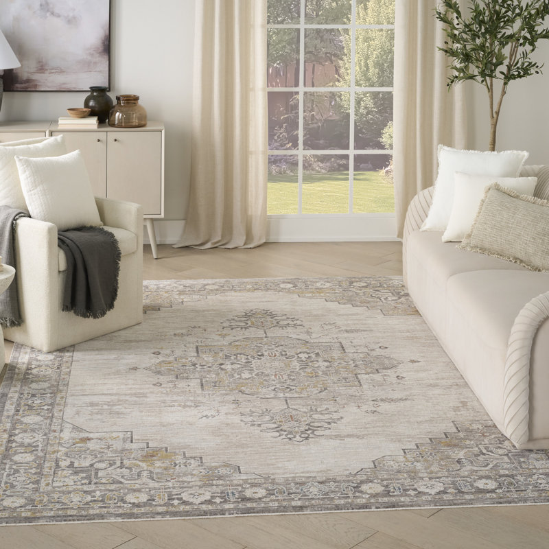 Reuland 8' x 10' Ivory Charcoal Vintage Indoor Rug, Rectangle 8' x 10'