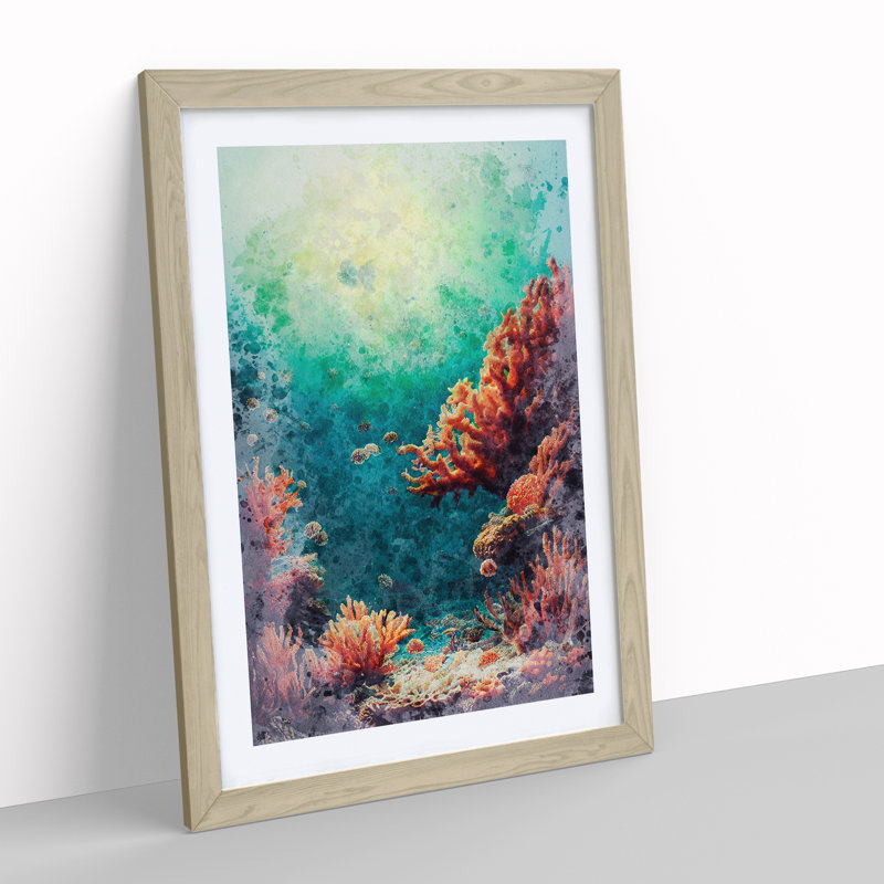 Beautiful Coral Reef - Single Picture Frame Print, 64cm H x 46cm W x 2cm D, Oak Framed