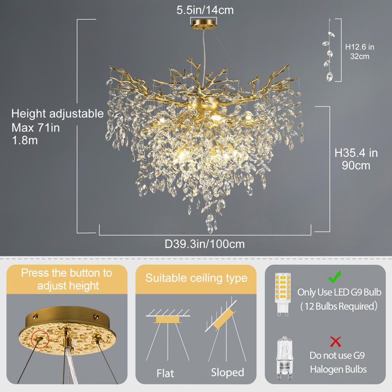 Lustre rond en cristal 12 lumières