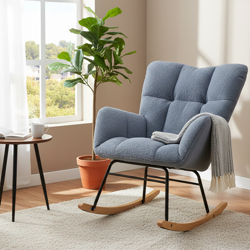 Chaise berçante rembourrée Modern Minimalist, Bleu clair