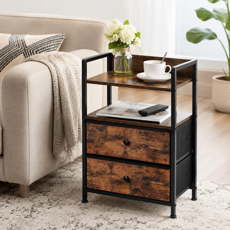 39 cm W Bedside Table, Brown with dark spots