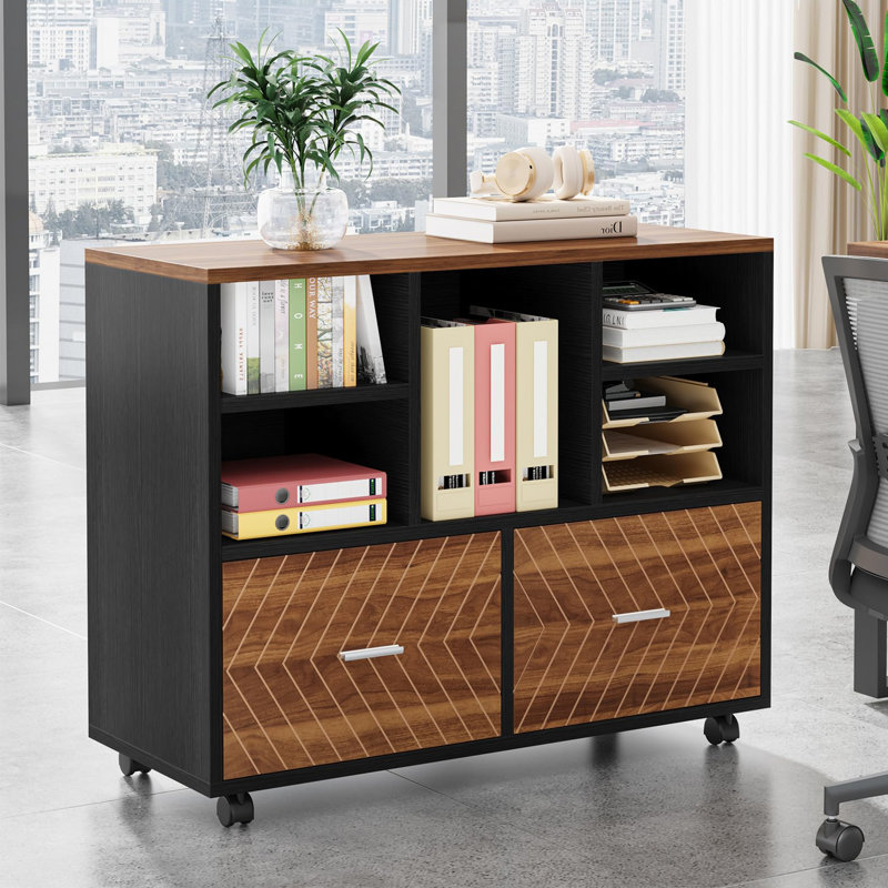 2-Drawer Wood File Cabinet, Walnut/Black