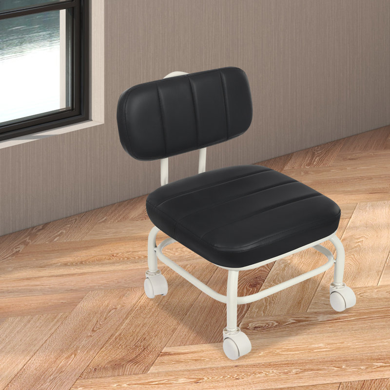 Tabouret avec dossier, tabouret avec roulettes, noir