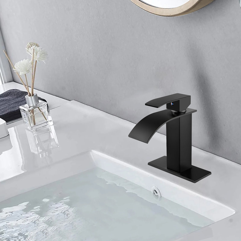 Commercial-Grade Single Handle Waterfall Bathroom Faucet With Pop-Up Drain, Matte Black
