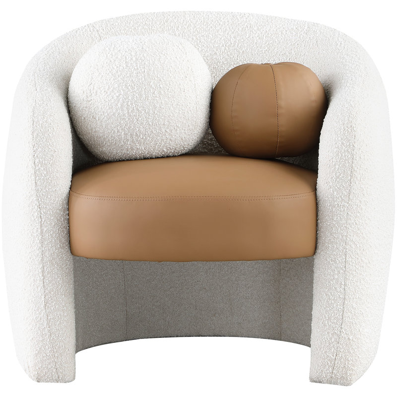 Acadia Cream Boucle Fabric Accent Chair, Cognac Vegan Leather