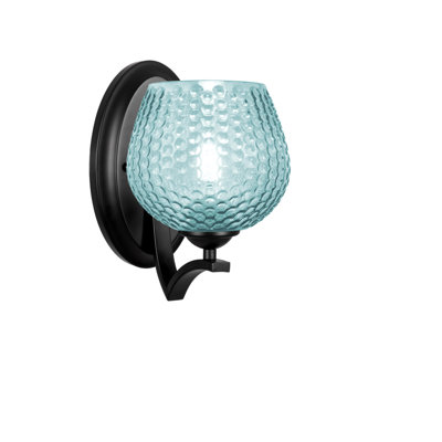 Zilo Wall Sconce Shown In Black, 6" Turquoise Glass