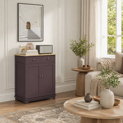 Buffet avec comptoir en bois massif, armoire de rangement de cuisine moderne, armoire à café avec 2 tiroirs, portes et tablette réglable