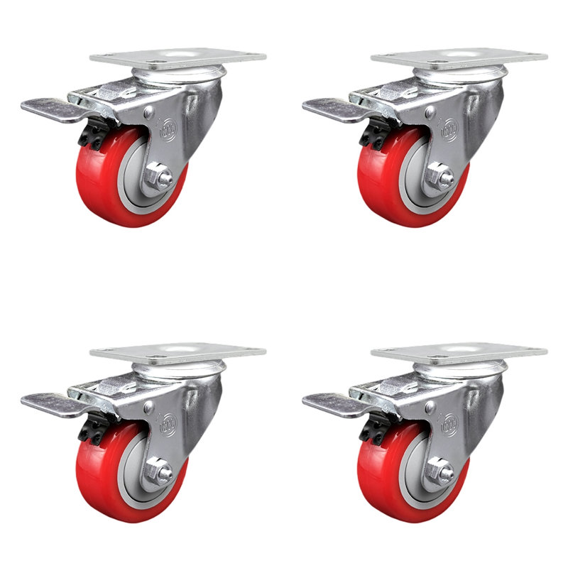 Ensemble de roulettes en polyuréthane 3,5 pouces SS, Rouge