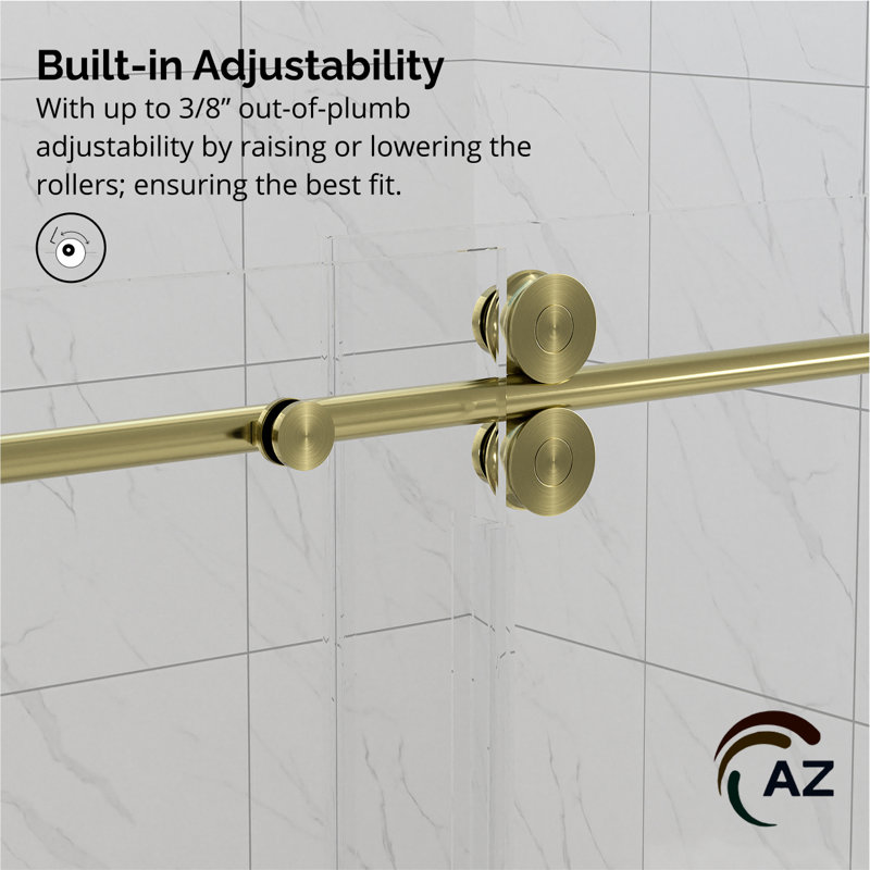 Radiance 54 In. W X 40 In. D X 76 In. H Sliding Frameless Corner Shower Enclosure In Chrome With Clear Glass, Brushed Gold