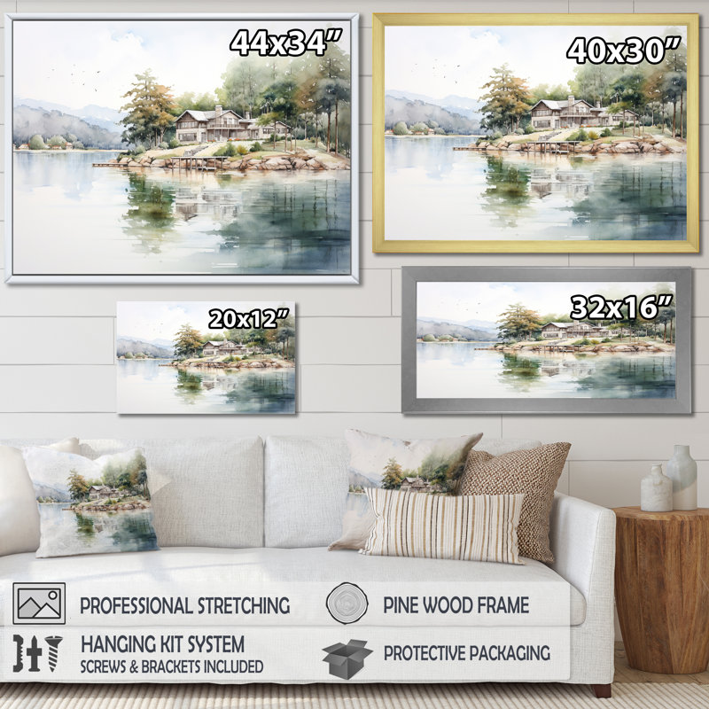 Beauté réfléchissante Lake House, Toile tendue, H 30 po x l 40 po x P 1,5 po