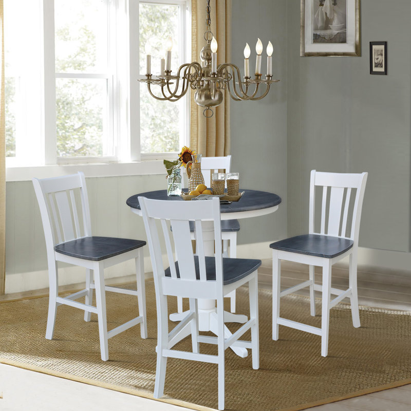 Dibora Counter Height Extendable Solid Wood Dining Set, White/Heather Gray, 5 Pieces: 1 Table, 4 Chairs