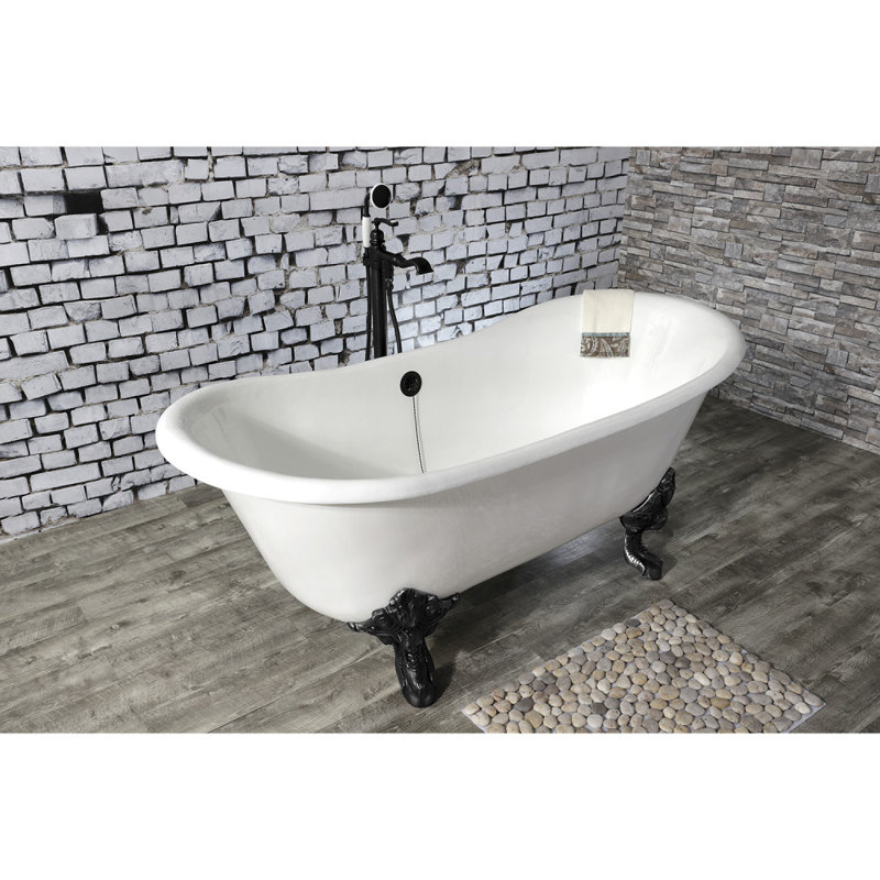 Kingston Brass Aqua Eden 67-Inch Cast Iron Oval Double Slipper Clawfoot Tub (No Faucet Drillings), Matte Black