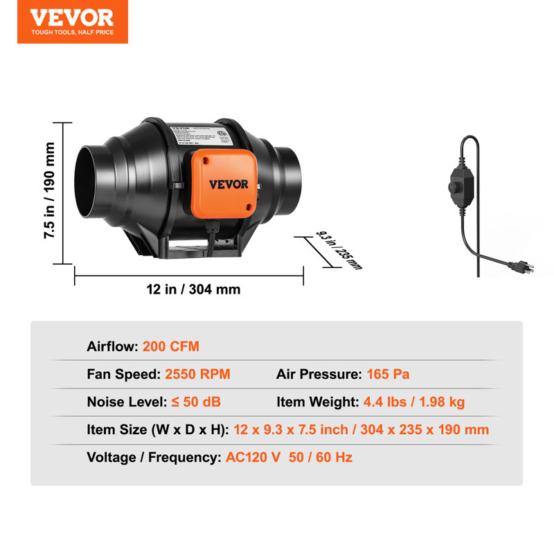 VEVOR 31 Watt Inline Duct Fan