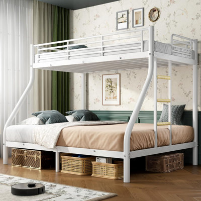 Metal Bunk Bed with Ladder & Guardrail, Metal Bed Frame, Heavy Duty Sturdy Bunk Beds