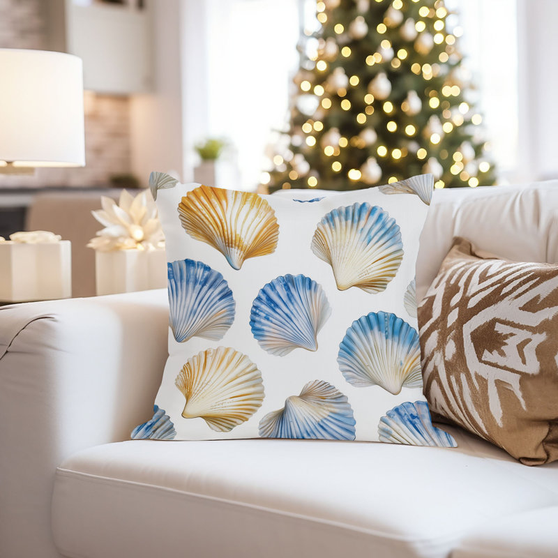 Housse de coussin plage et côtes, Carré 16 po, Bleu / beige nautique / plage 6