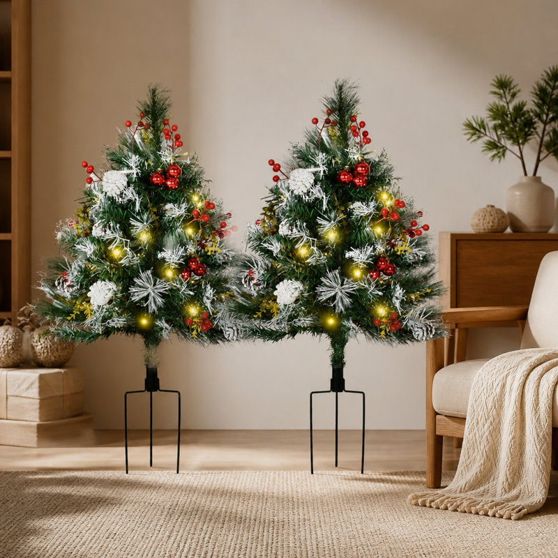 Arbre de Noël artificiel, ensemble de décoration de porche de Noël extérieur festif pour porte d'entrée