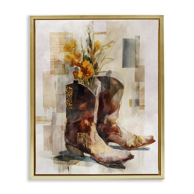 Cadre flottant Western Roots & Blooms, design par Svetlana Aleynikova, H 31 po x l 25 po, Cadre flottant métallique doré