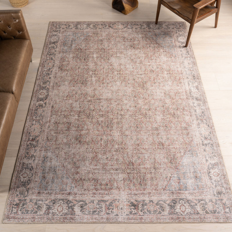 Jeccica Distressed Vintage Medallion Jute Blend Polyester Area Rug, Rectangle 6'7" x 9'