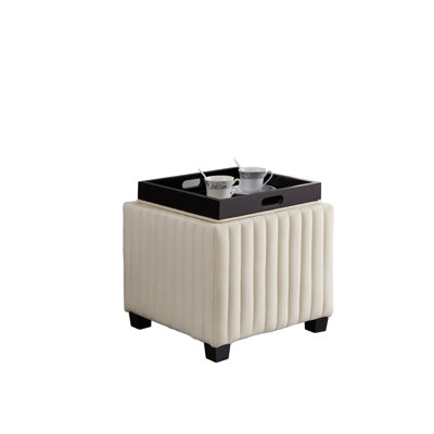 18 Inch Wide Contemporary Square Cubestorage Ottoman Bench, Storage Bench With Coffee Tray,Coffee Table