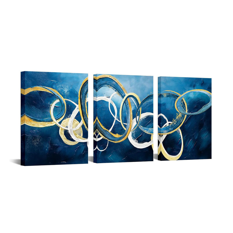 3 Piece Wrapped Canvas Wall Art, Blue