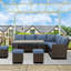 Canapé modulaire d'extérieur en osier 7 pièces 7 pièces avec coussins bleus avec repose-pieds et table de salle à manger-882644646