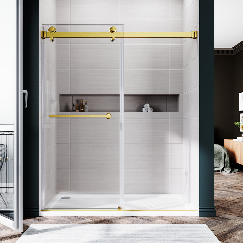 50" - 55" W x 76" H Double Sliding Frameless Shower Door, Gold