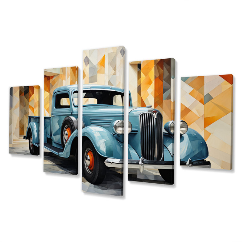 Camionnette géométrique Abstraction III - Transport, art mural, salon - 5 panneaux