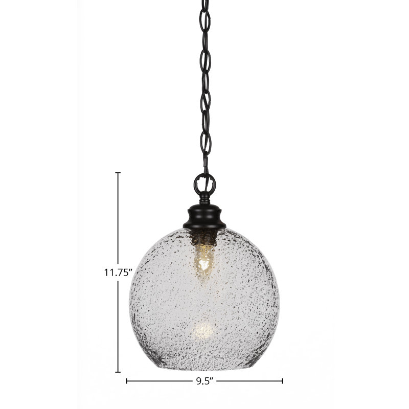 Kimbro Chain Hung Pendant With 9.5" Smoke Bubble Glass, Matte Black