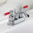 Kingston Brass Kaiser Two-Handle 3-Hole Deck Mount 4" Centerset Bathroom Faucet with Plastic Pop-Up-25314080